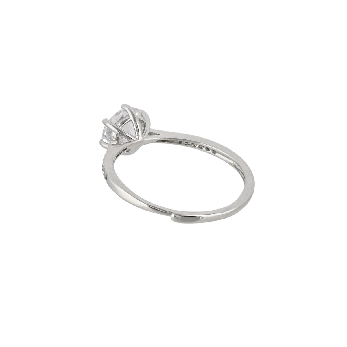 Round Cut Clear Zircon Adorned Brass Silver Plated Ring