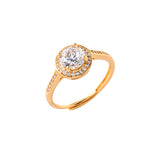 Round Cut Deep Set Cluster Setting Zircon Gold Plated Brass Ring