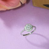 Large Round Cut Clear Zirconia Adorned Silver Plated Brass Ring