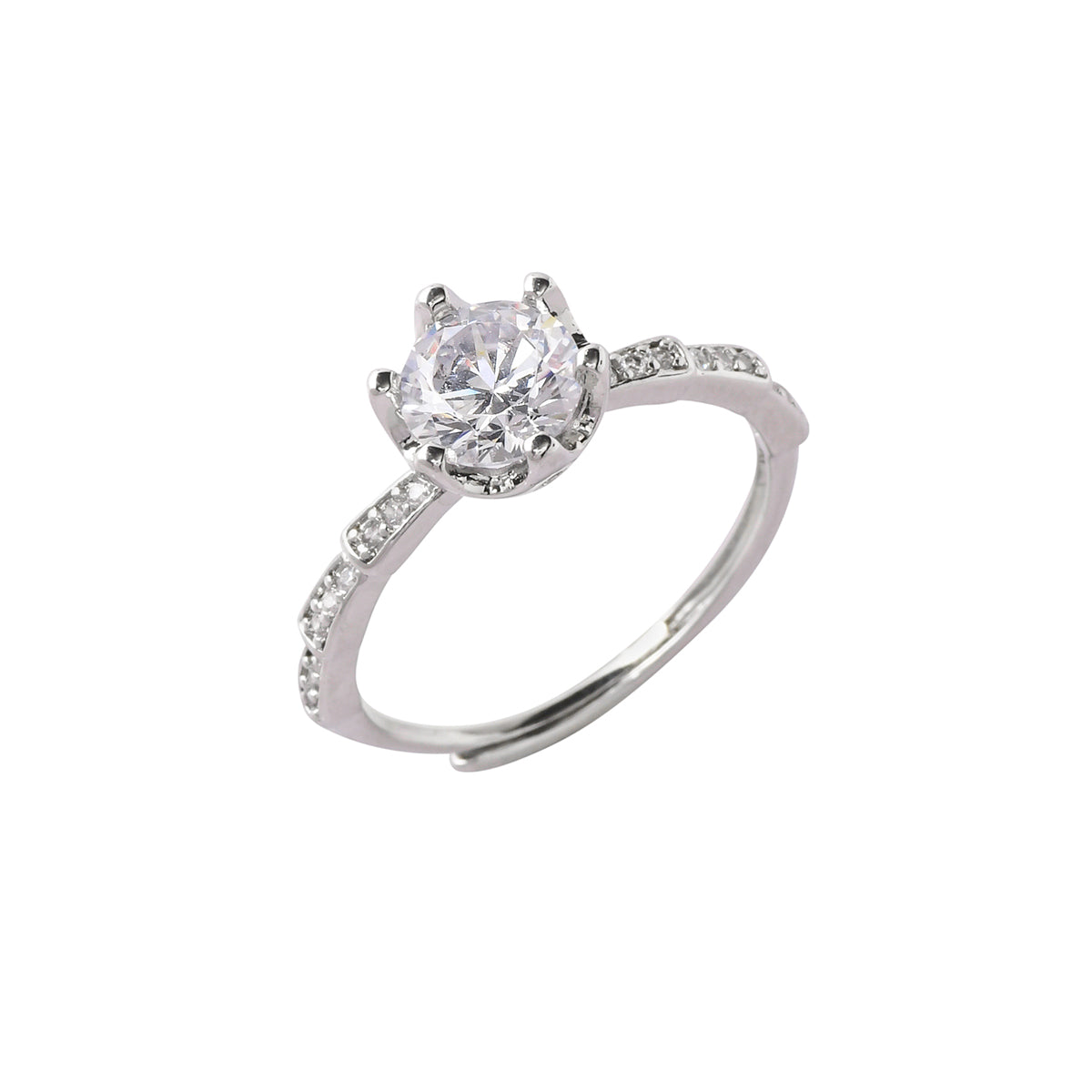 Large Round Cut Zircon Gemstone Adorned Silver Plated Ring