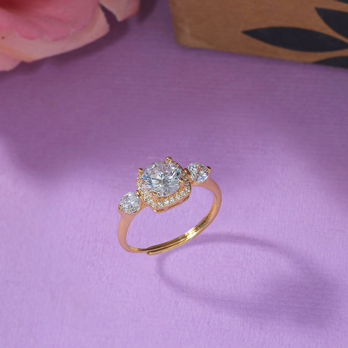 Emerald and Round Cut CZ Gold Plated Ring