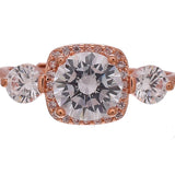 Rose Gold Emerald and Round Cut Zircons Adorned Brass Ring