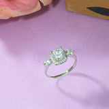Cushion Setting Square and Round Cut Zircons Silver Plated Brass Ring