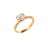 Triangle Motif Round Cut Zircon Gold Plated Brass Ring