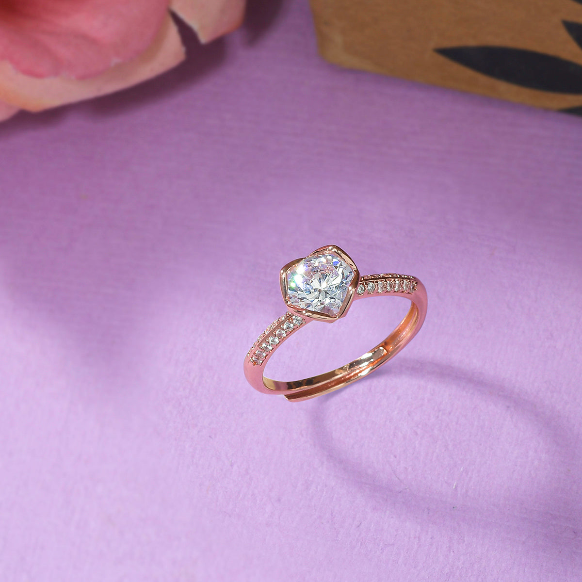 Sparkling Elegance Rose Gold Plated Round Cut Zircon Adorned Ring