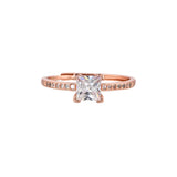 Emerald Cut Zircon Four Prong Setting Rose Gold Plated Brass Ring