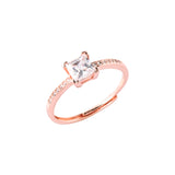 Emerald Cut Zircon Four Prong Setting Rose Gold Plated Brass Ring