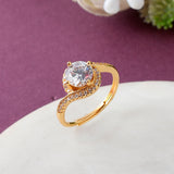 Round Cut Zircon Four Prong Cluster Setting Gold Plated Brass Ring