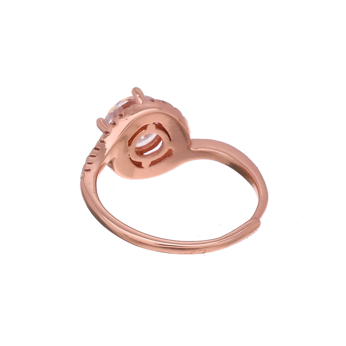 Overlap Pattern Round Cut Zircon Embellished Rose Gold Plated Brass Ring