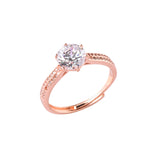 Brass Round Cut Zircon Adorned Rose Gold Plated Band Ring