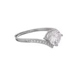Large Round Cut CZ Adorned Brass Silver Plated Ring
