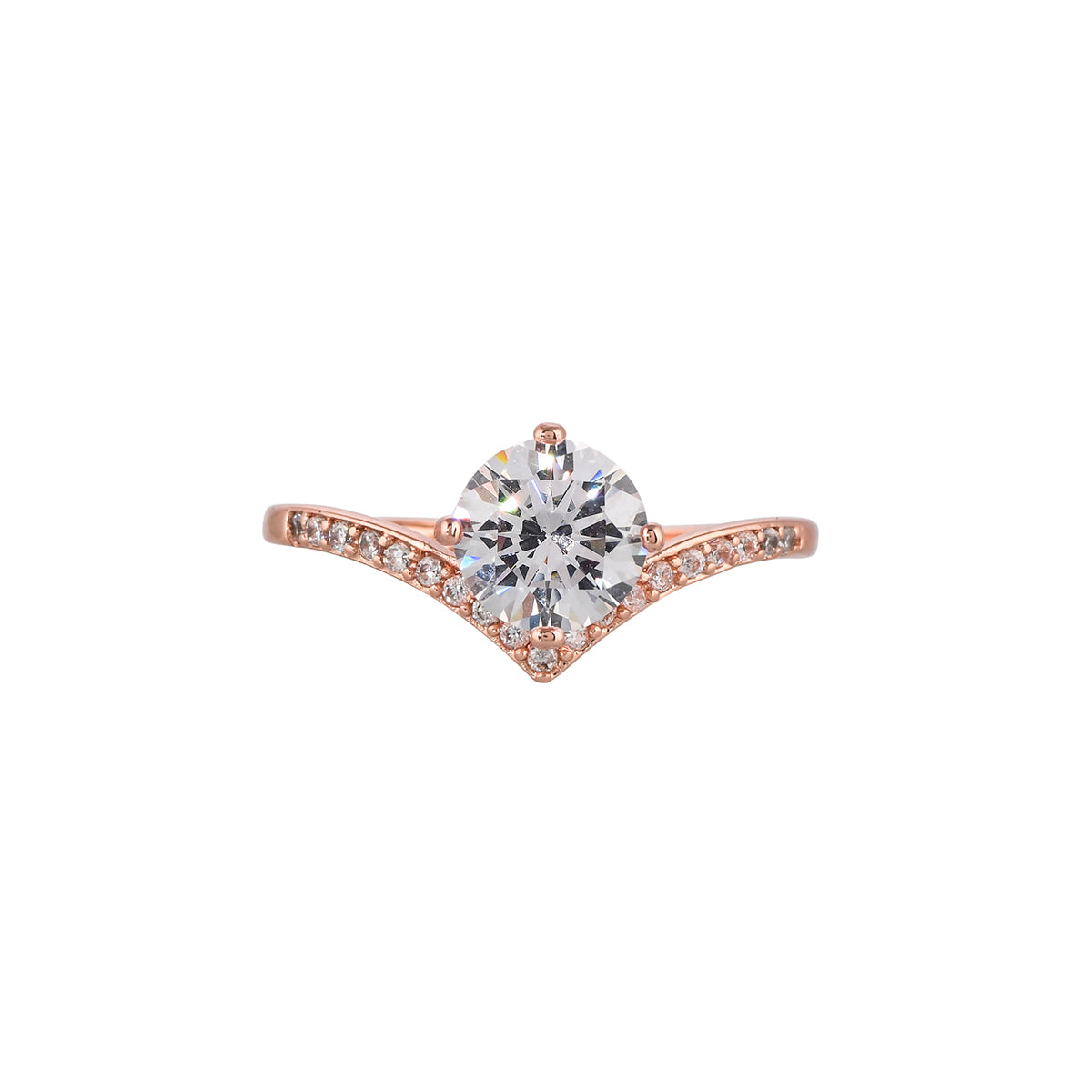 Delicate Round Cut Zircon Adorned Brass Rose Gold Plated Ring