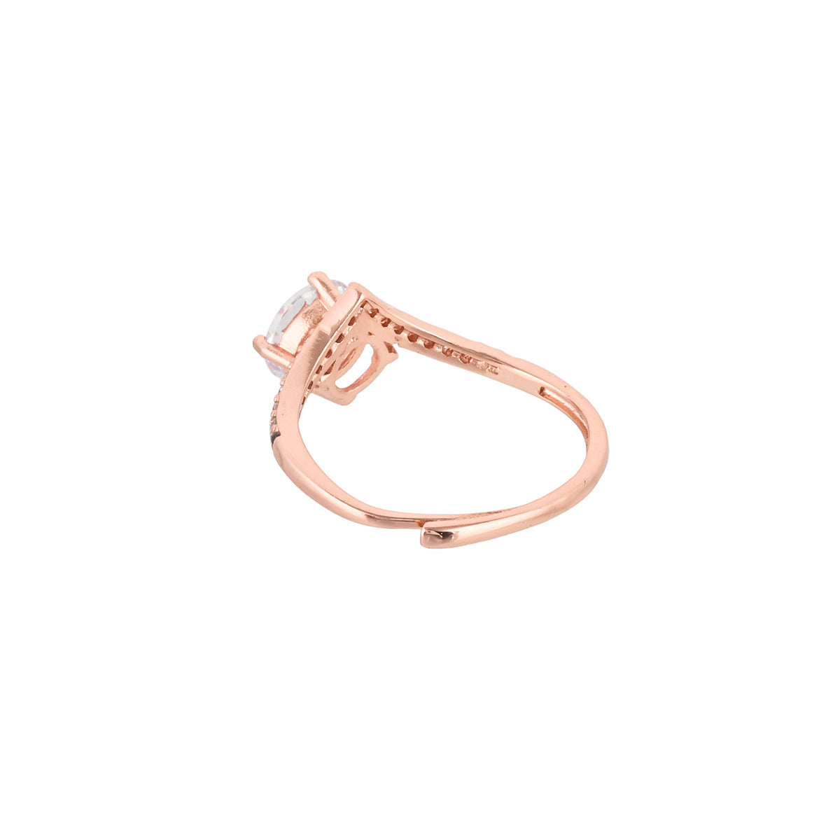 Delicate Round Cut Zircon Adorned Brass Rose Gold Plated Ring