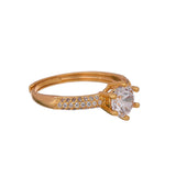Six Prong Setting High Set Round Cut Zircon Gold Plated Brass Ring