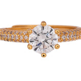 Six Prong Setting High Set Round Cut Zircon Gold Plated Brass Ring