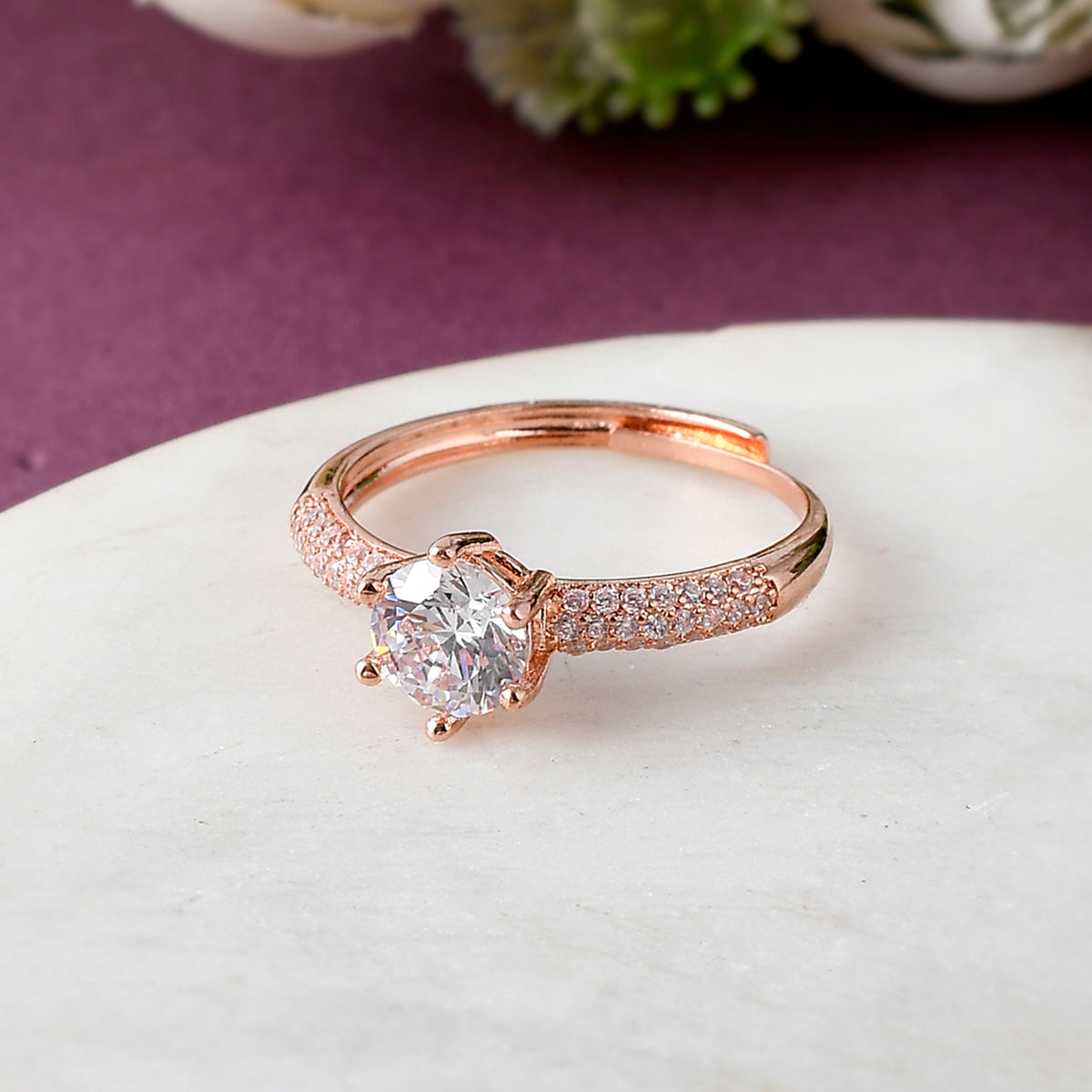Rose Gold Plated Round Cut CZ Embellished Ring
