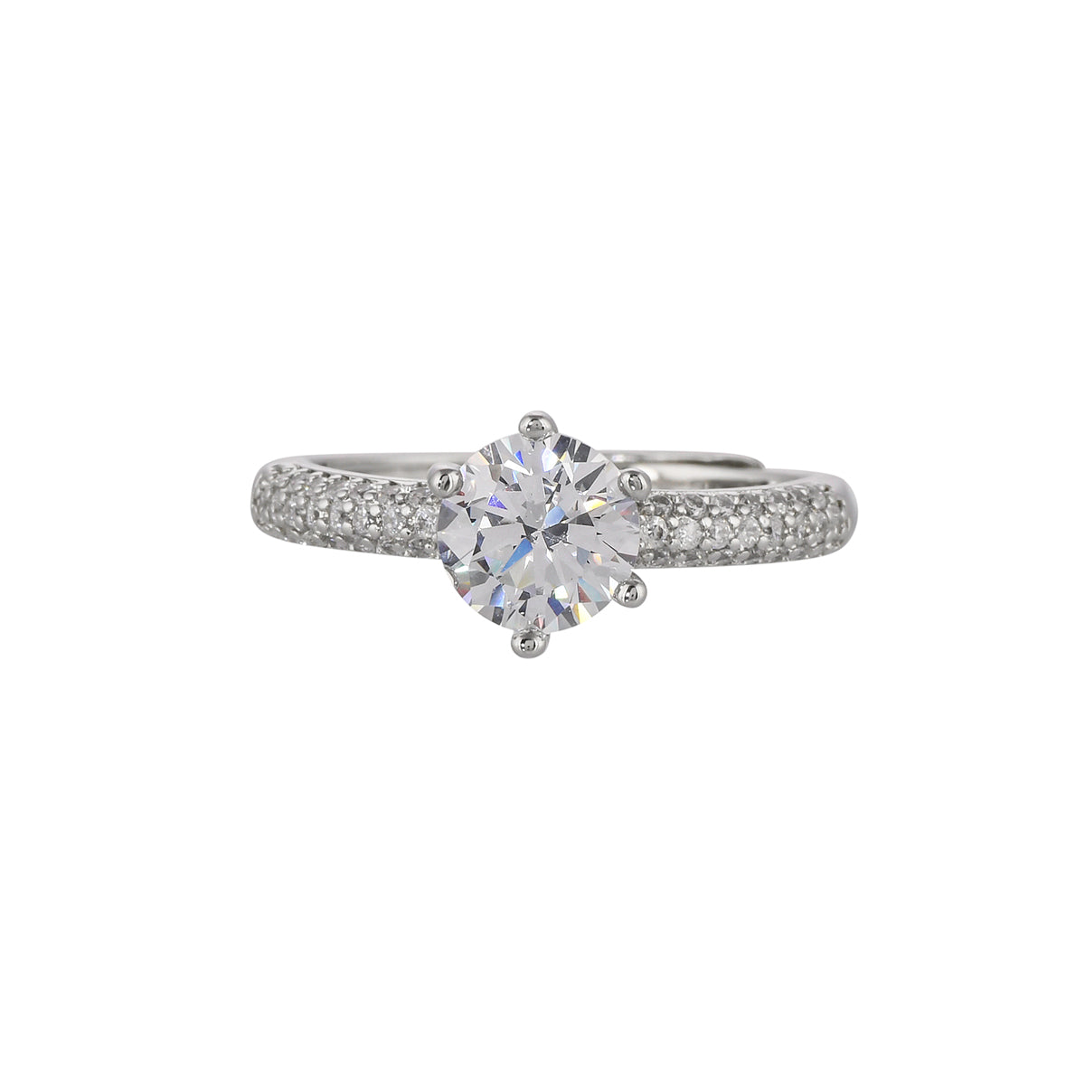 Round Cut CZ Cluster Setting Silver Plated Brass Ring