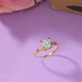 Four Prong Setting Gold Plated Round Cut Zircon Embellished Brass Ring