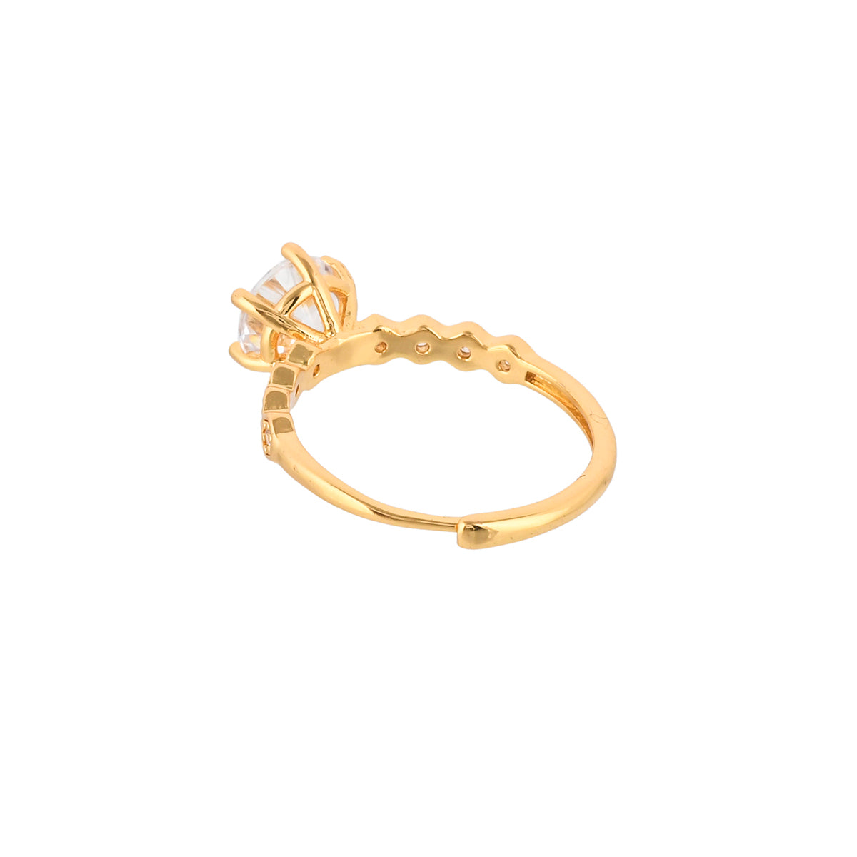 Gold Plated Six Prong Setting Zircon Adorned Brass Ring