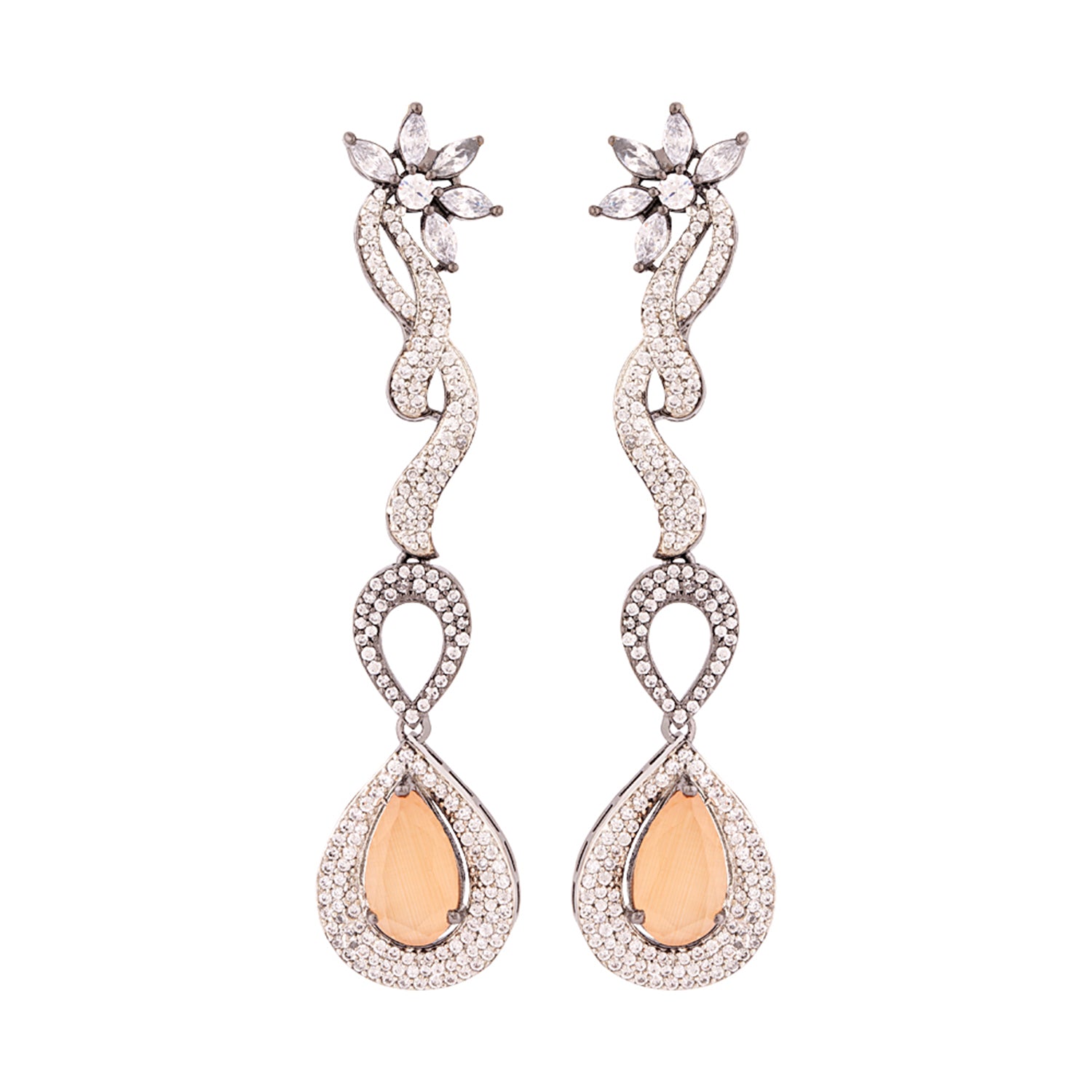 Brass Zircon Gems Adorned Earrings