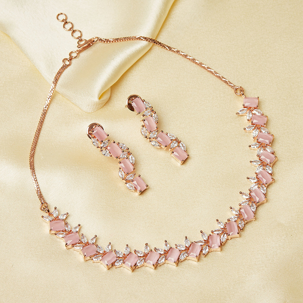 Rose Gold Plated Pink Studded CZ Necklace Sets – VOYLLA