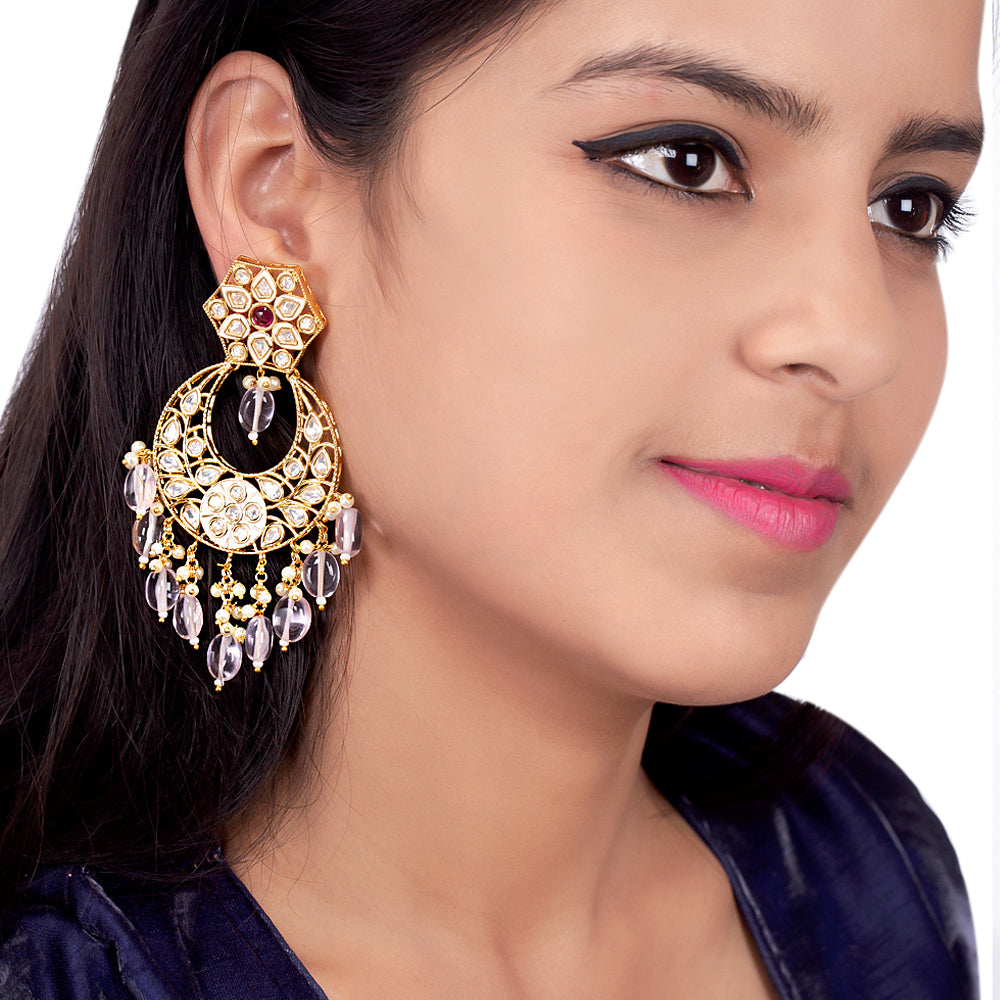 Kundan Stanza Ext Heavily Embellished Drop Earrings