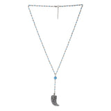blue beaded silver tone engraved necklace