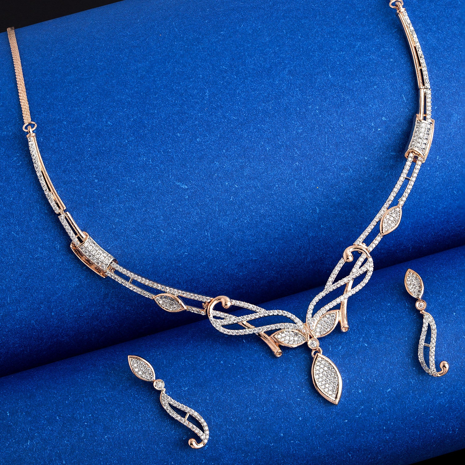 American Diamond CZ Silver Brass Jewellery Set - Main Image