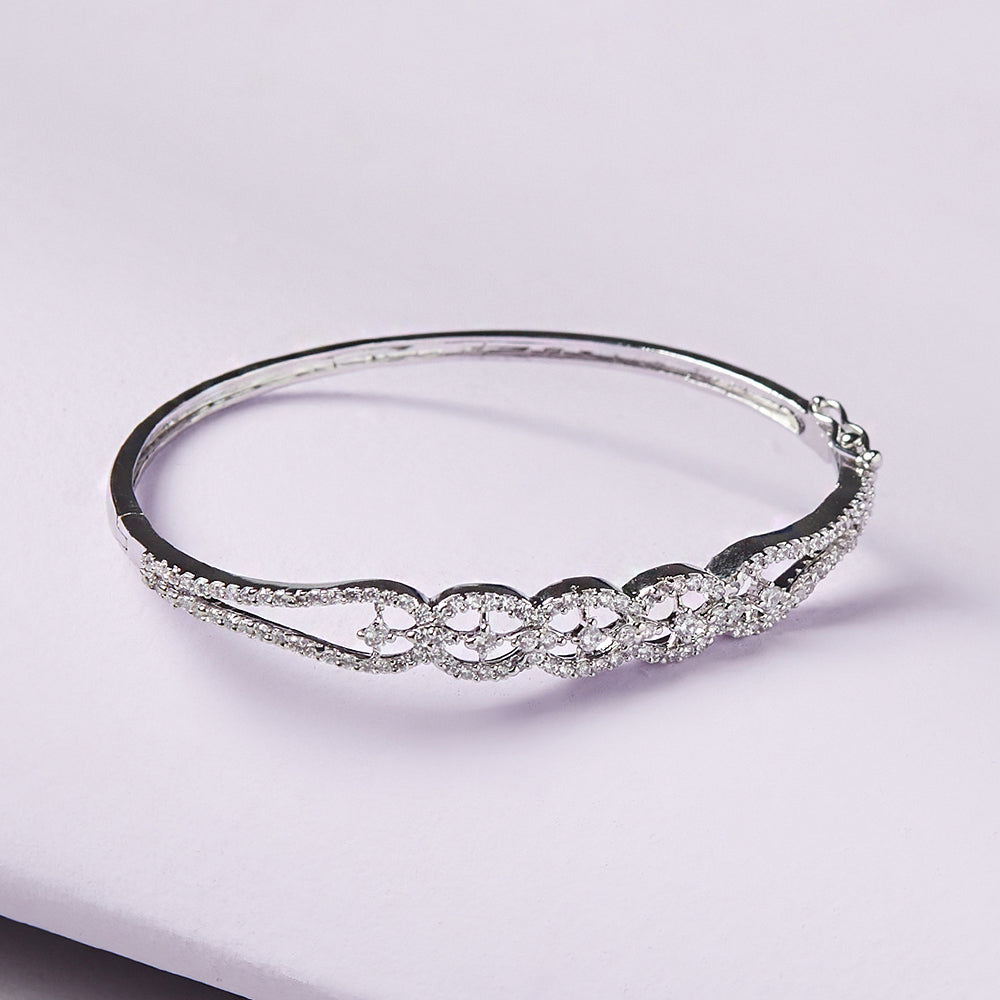 CZ Adorned Silver Plated Cuff Bracelet