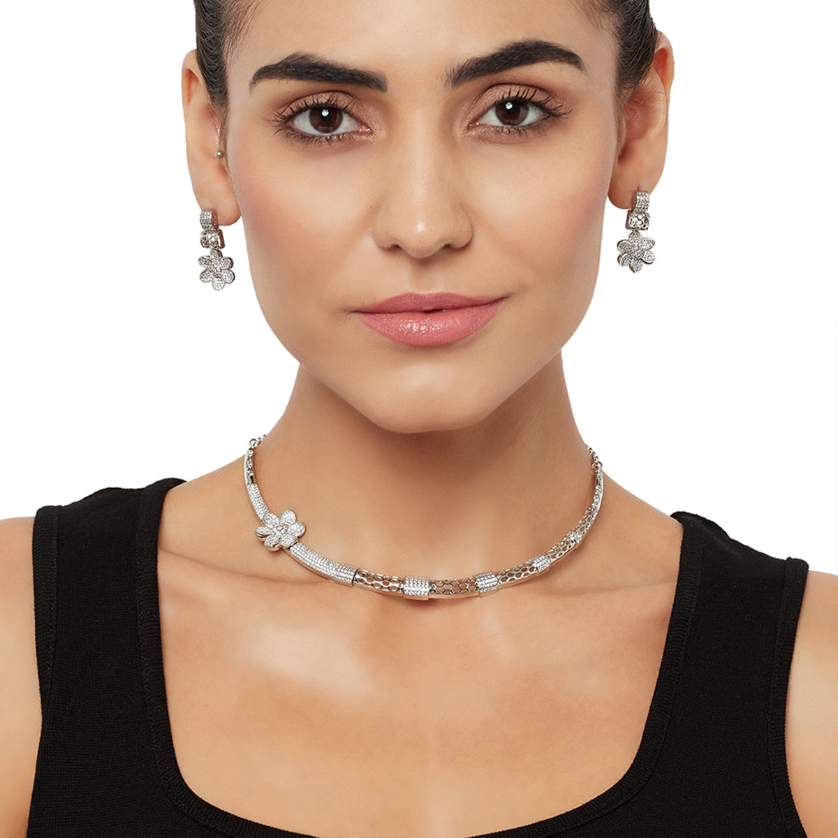 :Modern western diamond silver Sparkling choker necklaces