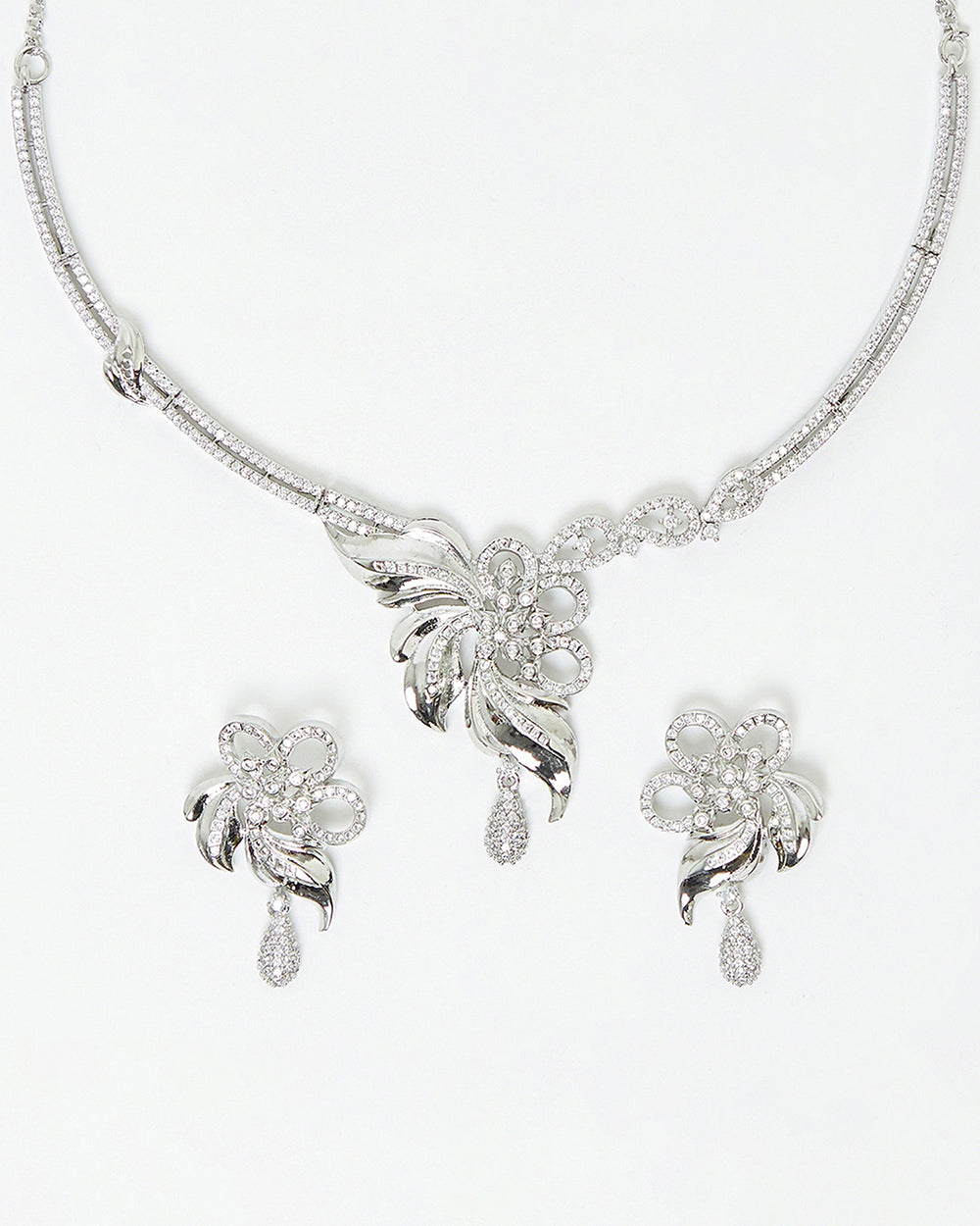 Sparkling Elegance Silver Plated Drop Necklace Set