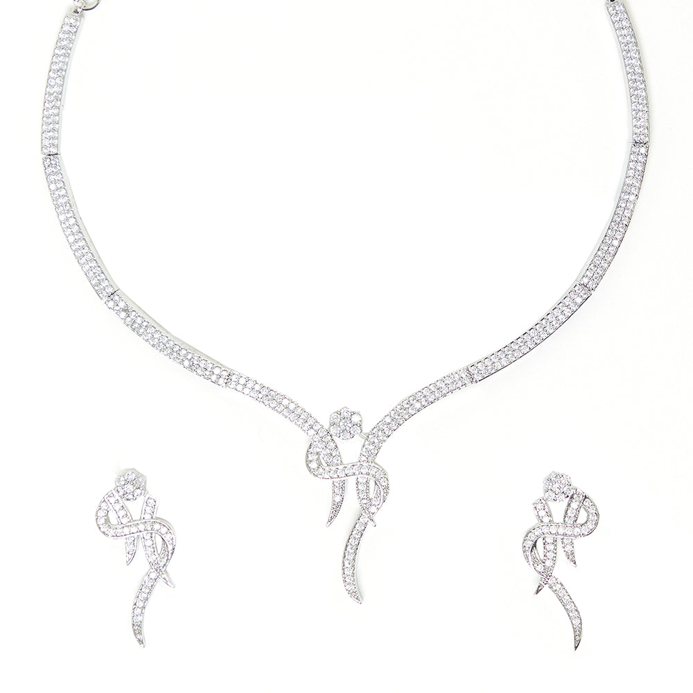 Sparkling Elegance Silver Plated Knotted Style Necklace Set