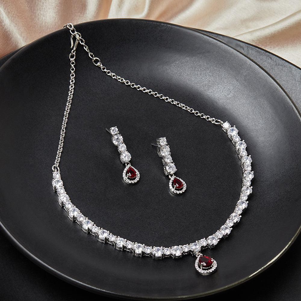 Generic Silver Plated Red Ruby Necklace Set – VOYLLA