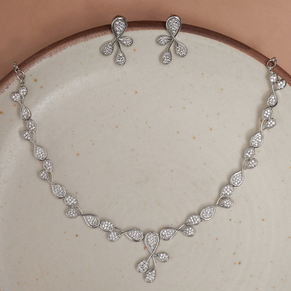 Teardrop Silver Plated Zircons Embellished Jewellery Set