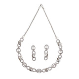 Round Cut Clear Zircons Embellished Brass Silver Toned Jewellery Set