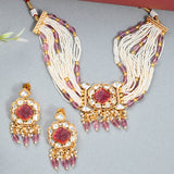 Red and White Faux Kundan Adorned Gold Plated Heavy Jewellery Set