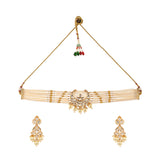 Faux Pearls and Kundan Adorned Antique Style Brass Gold Plated Heavy Jewellery Set