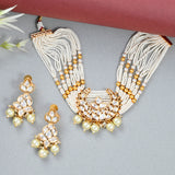 Faux Pearls and Kundan Adorned Antique Style Brass Gold Plated Heavy Jewellery Set