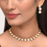 Large Round Cut Faux Kundan Adorned Gold Plated Brass Jewellery Set