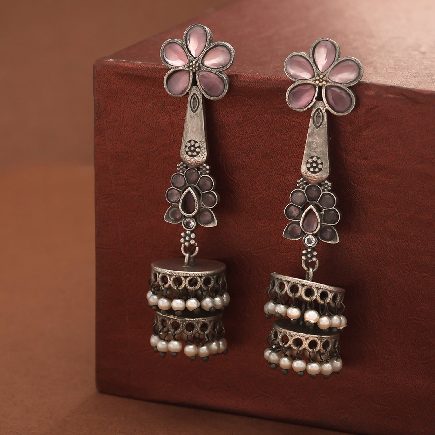 Antique Elegance Silver Plated Floral Drop Earrings