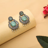 Antique Elegance Faux Kundan and Pearls Adorned Silver Plated Brass Drop Earrings