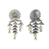Antique Elegance Faux Pearls Adorned Silver Plated Brass Layered Drop Earrings