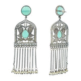 Antique Elegance Teardrop and Round Cut Gems and Faux Pearls Brass Silver Plated Dangler Earrings