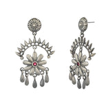 Antique Elegance Floral Oxidised Silver Plated Brass Earrings