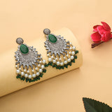 Antique Elegance Faux Pearls and CZ Embellished Opulent Brass Silver Plated Drop Earrings