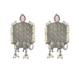 Antique Elegance Elephant Motif Faux Pearls Silver Plated Earrings