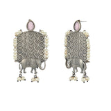 Antique Elegance Elephant Motif Faux Pearls Silver Plated Earrings