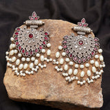 Antique Elegance Red Stone with Pearl Drop Earrings