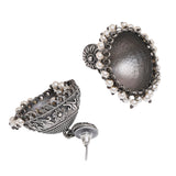 Antique Elegance Faux Pearls Silver Plated Jhumka Earrings