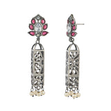 Antique Elegance Faux Pearls and Kundan Gems Embellished Silver Plated Brass Drop Earrings